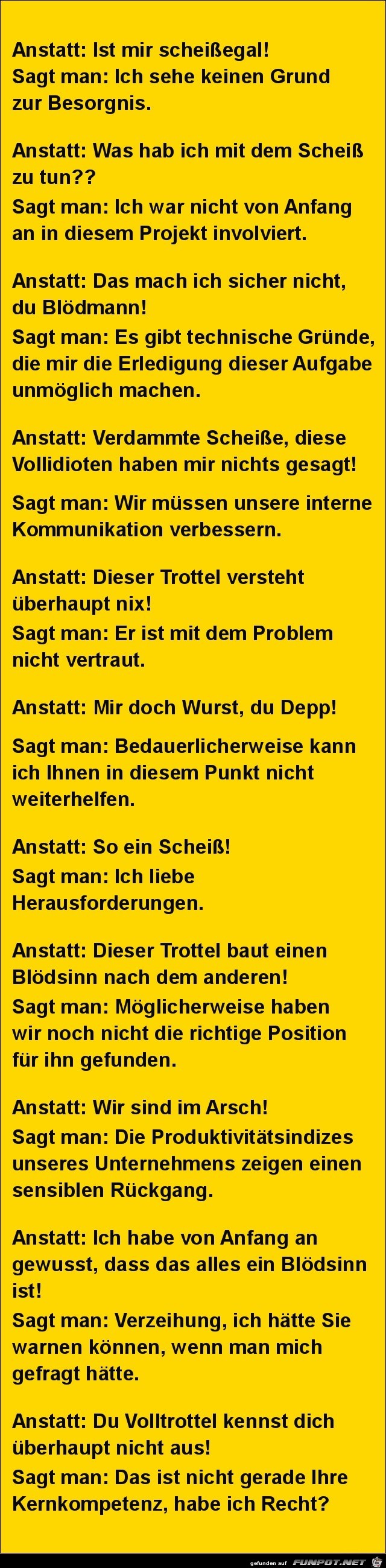 Anstatt---- sagt man.....