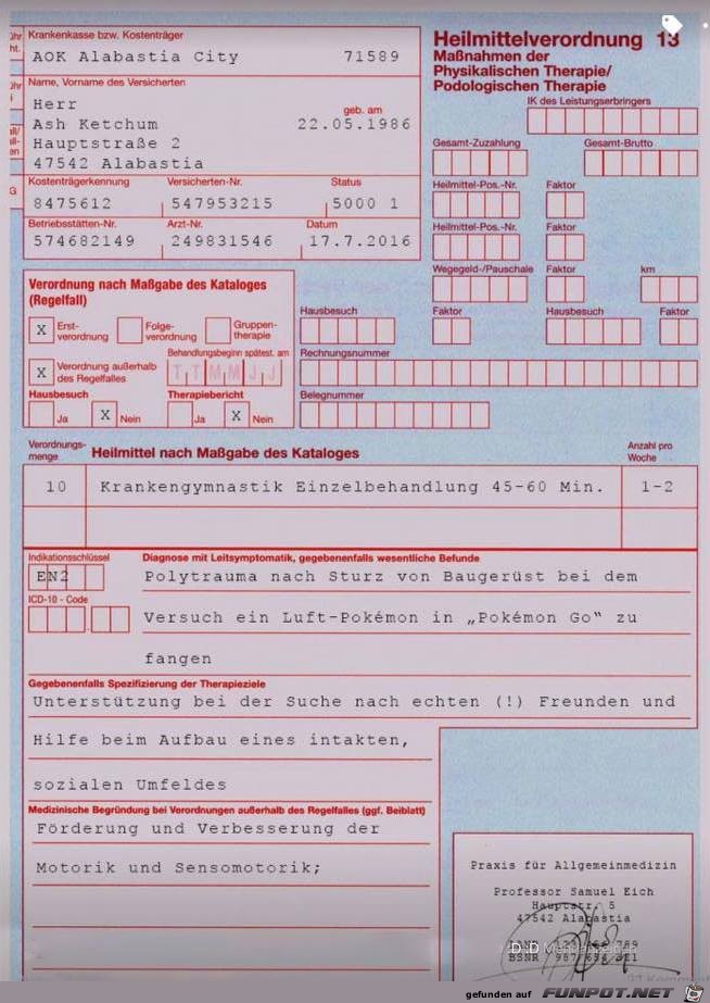 Rezept bei Pokemon Erkrankung Rezept bei Pokemon Erkrankung