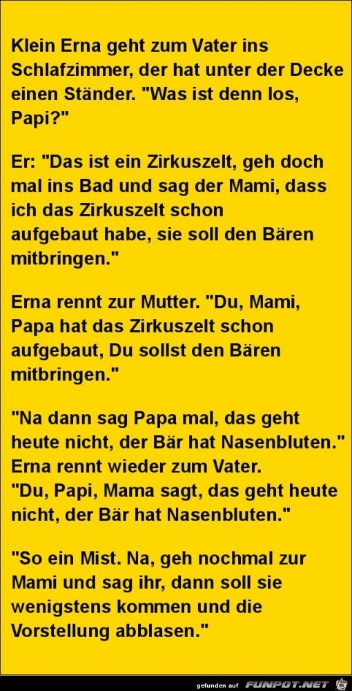 klein Erna geht zum Vater ins Schlafzimmeer......