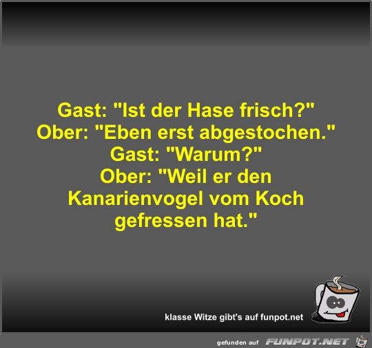 Gast: Ist der Hase frisch? Gast: Ist der Hase frisch?