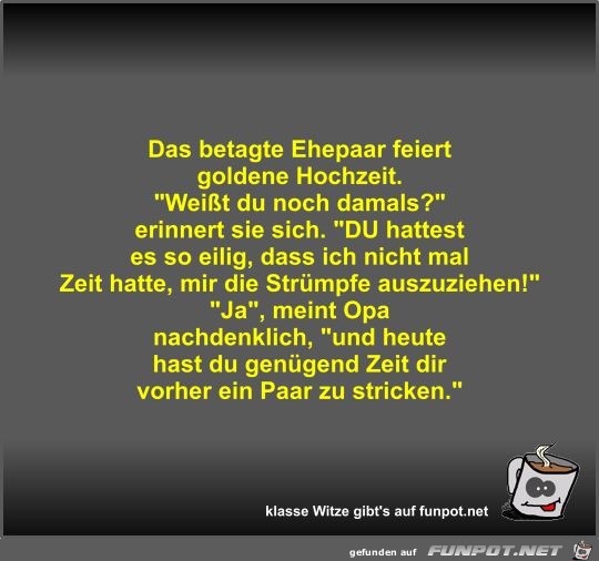 Das betagte Ehepaar feiert goldene Hochzeit