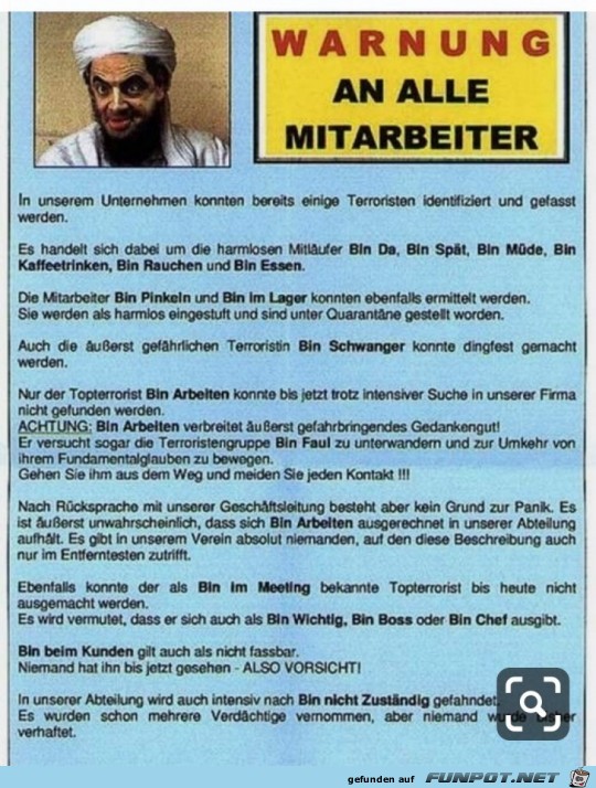 Warnung an alle Mitarbeiter Warnung an alle Mitarbeiter