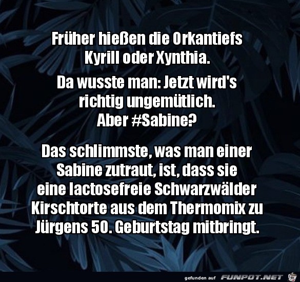 Der Name Sabine für einen Orkan Der Name Sabine für einen Orkan