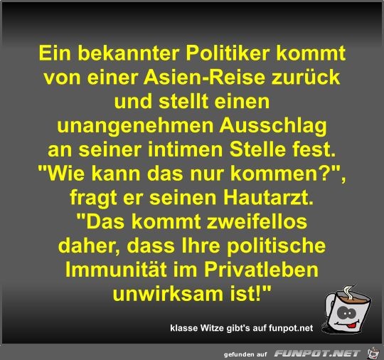 Ein bekannter Politiker kommt von einer Asien-Reise zurück Ein bekannter Politiker kommt von einer Asien-Reise zurück