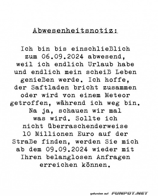 Abwesenheitsnotiz
