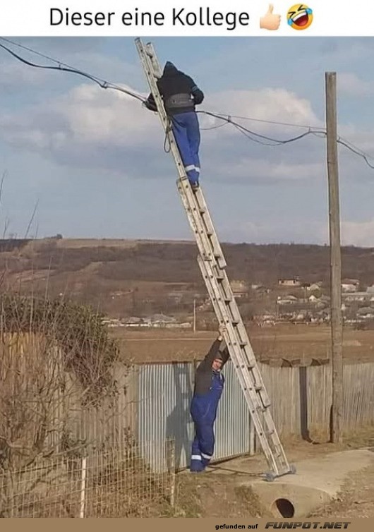 Waghalsige Leiterakrobatik