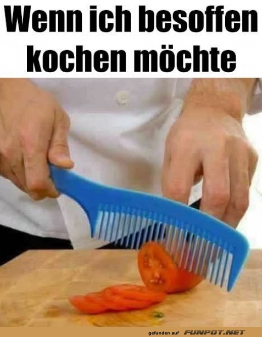 Humorvolles Bild mit Improvisation in der Kche