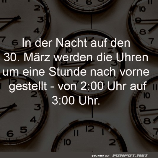 Zeitumstellung am 30. Mrz