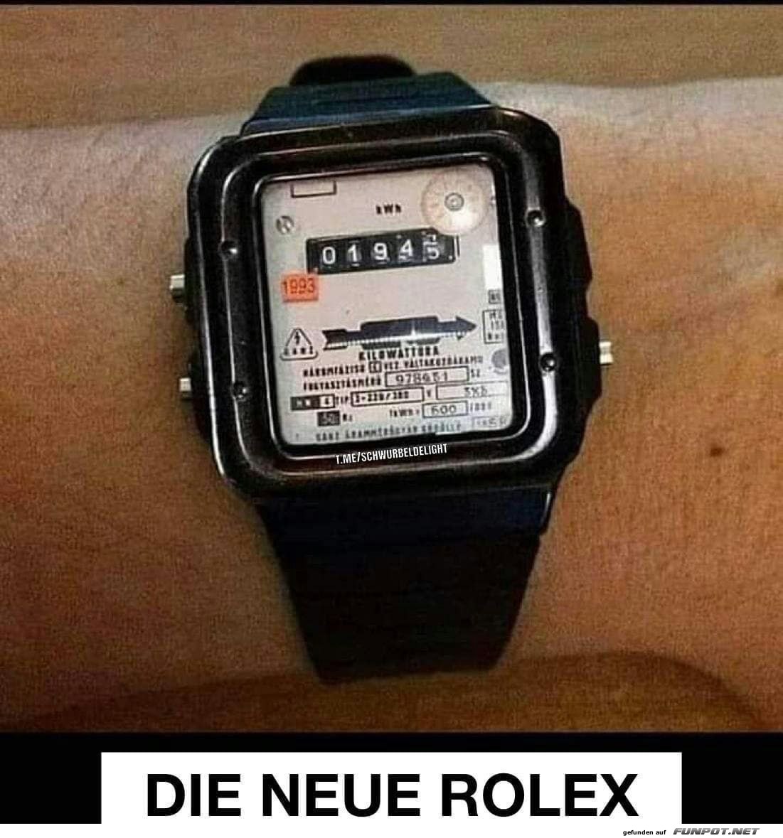 Satirische Uhr mit Stromzhler-Design