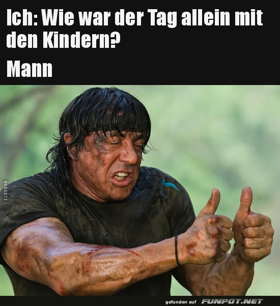 Reaktion eines Mannes auf einen Tag mit Kindern