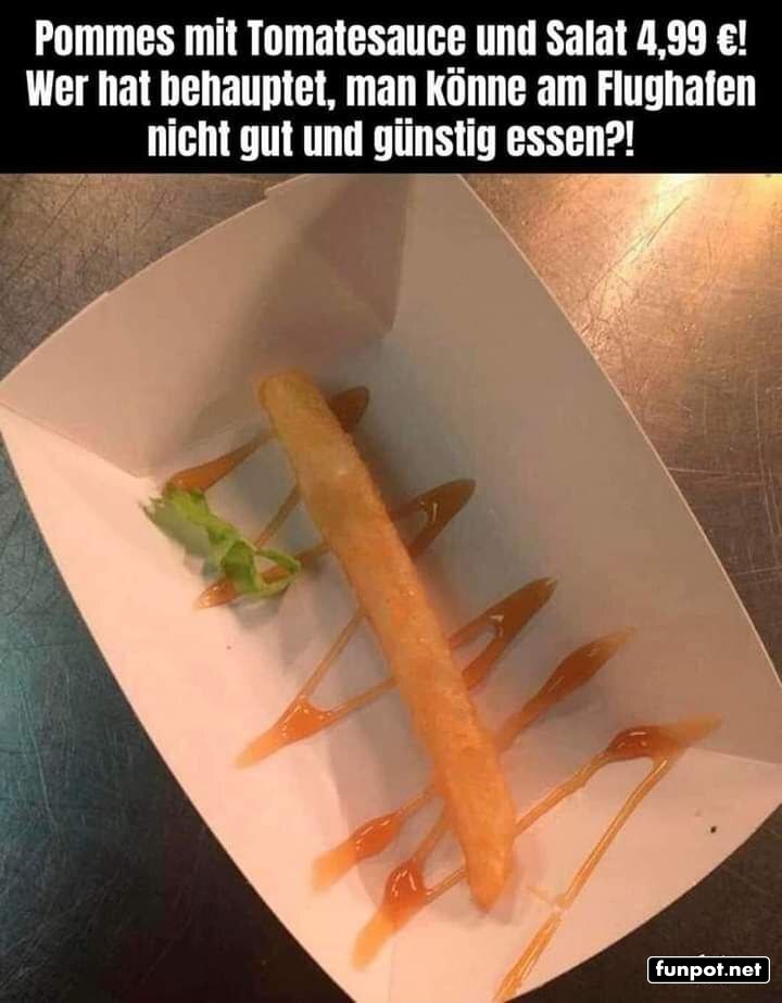 Kreative Prsentation von Pommes am Flughafen