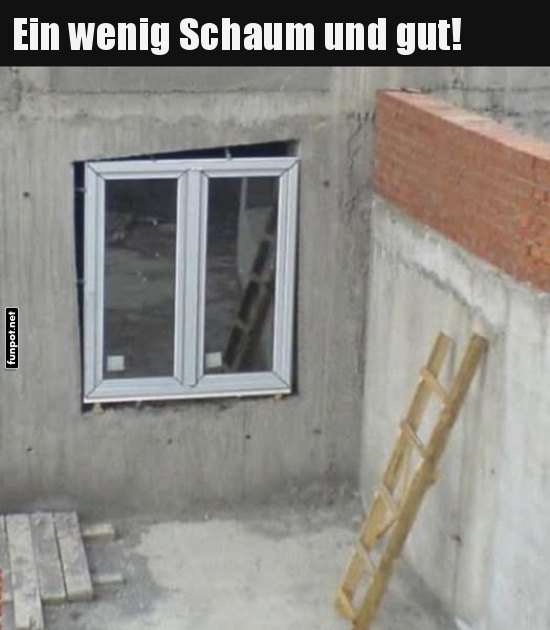Unpassend eingebautes Fenster im Rohbau