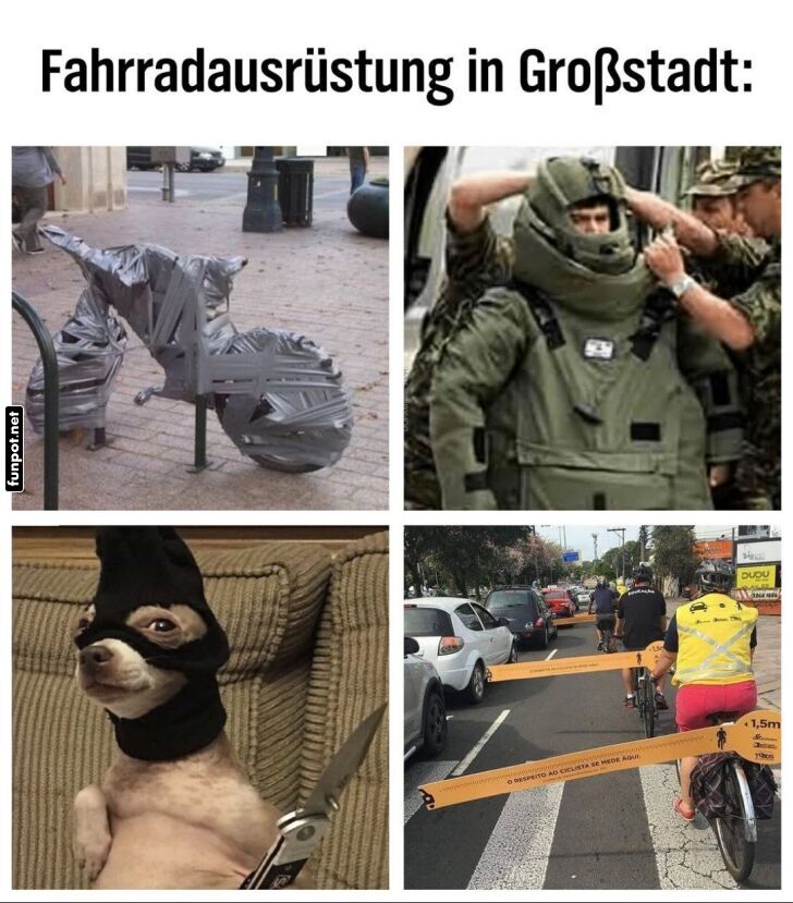 Kuriose Fahrradausrstung in der Grostadt