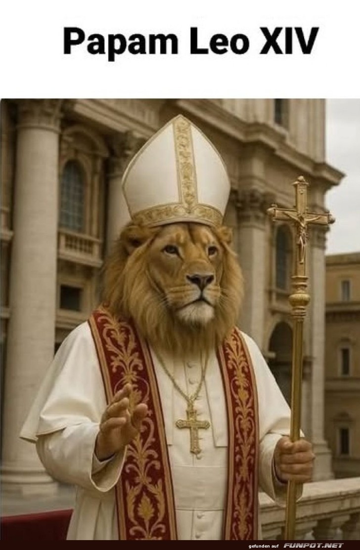 Lwe als Papst verkleidet