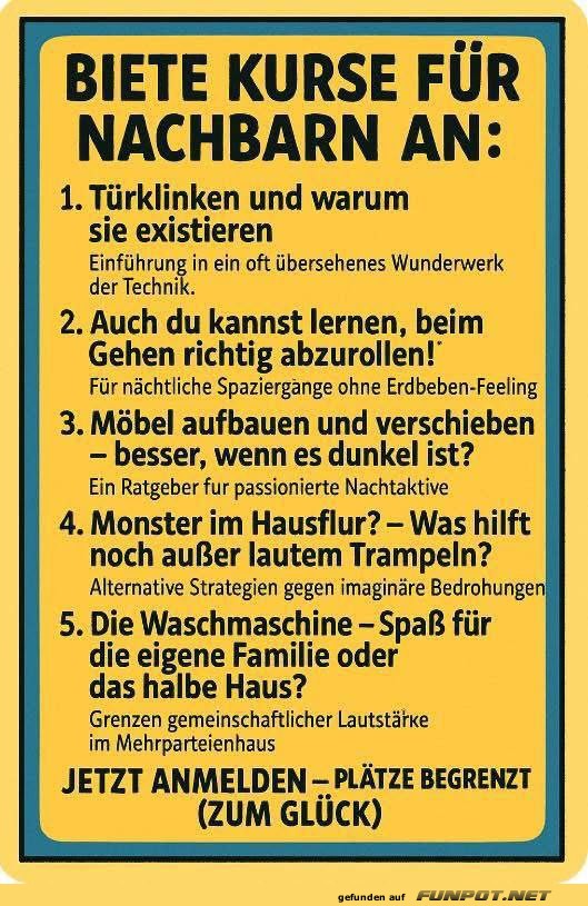 Witzige Kurse fr Nachbarn