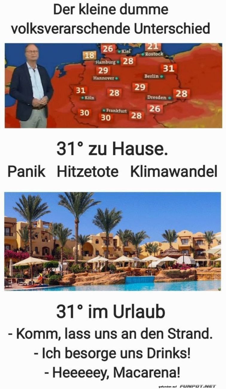 Temperaturunterschied: Zuhause vs. Urlaub