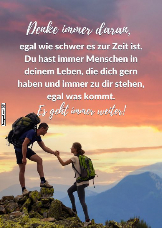 Motivationsspruch mit Wanderern