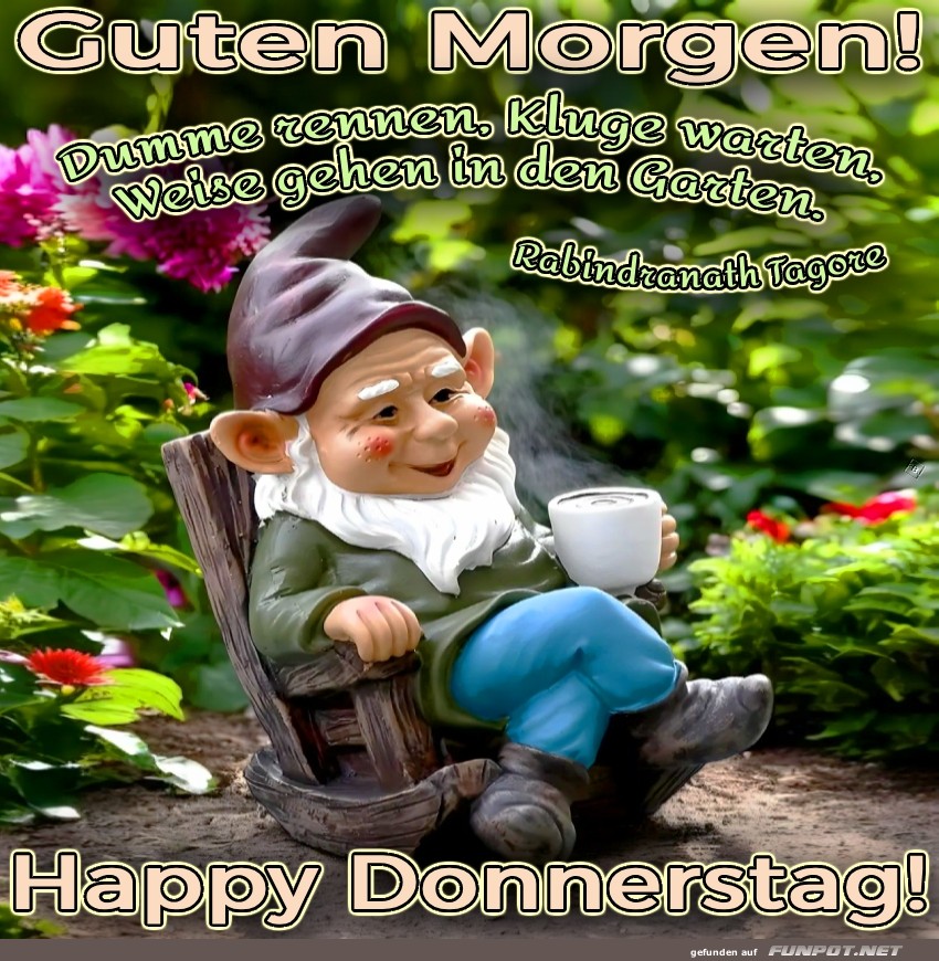Guten Morgen mit Zwerg im Garten