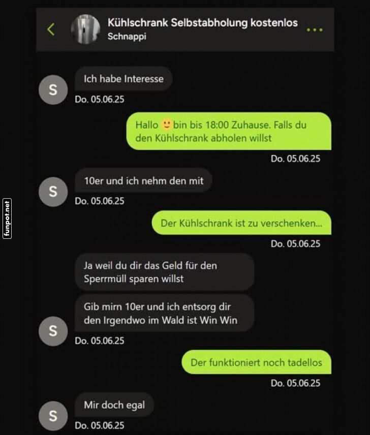 Khlschrank zu verschenken - Chatverlauf