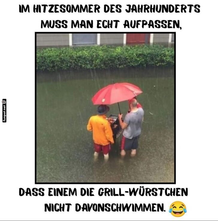 Grillen im Regen: Wasser hlt Wrstchen fest!