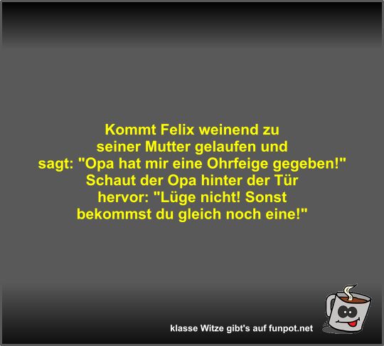 Kommt Felix weinend zu seiner Mutter gelaufen und sagt Kommt Felix weinend zu seiner Mutter gelaufen und sagt